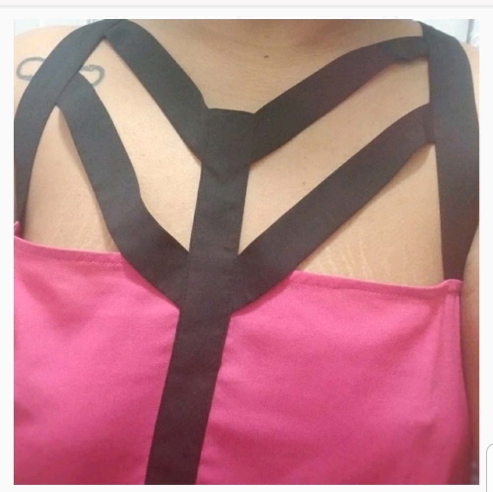 Pink Sleeveless Caged Details Shirts